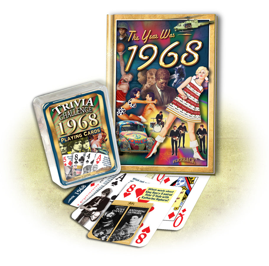 1968 MiniBook & Trivia Playing Card Combo: Birthday or Anniversary Gift
