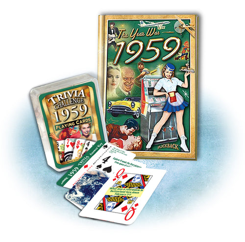 1959 Mini Book & Trivia Challenge Playing Card Combo, Birthday or Anniversary