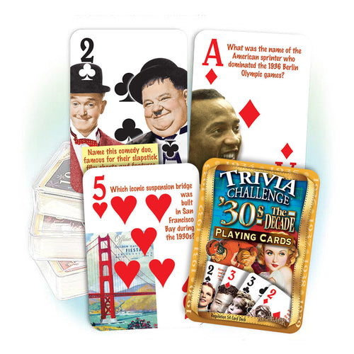 1930's Decade Trivia Challenge Playing Cards: 90th Birthday or Anniversary Gift