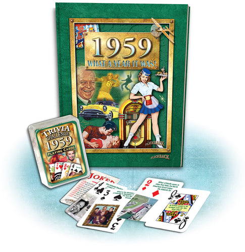 1959 What A Year It Was! Hard Cover Coffee Table Book & 1959 Trivia Challenge Playing Cards Combo, Birthday or Anniversary