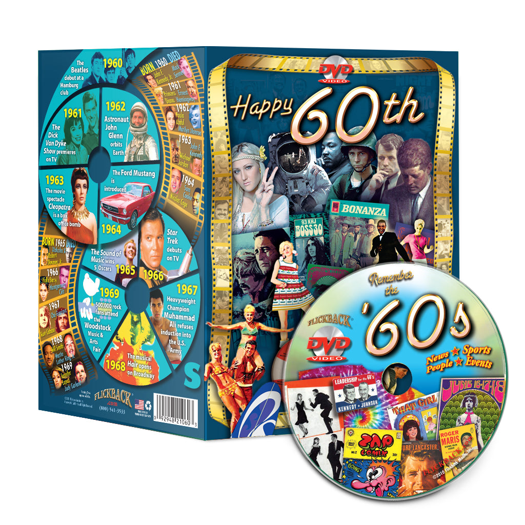 Happy 60th Birthday, Anniversary or Reunion DVD Greeting Card: A Flickback Decade DVD