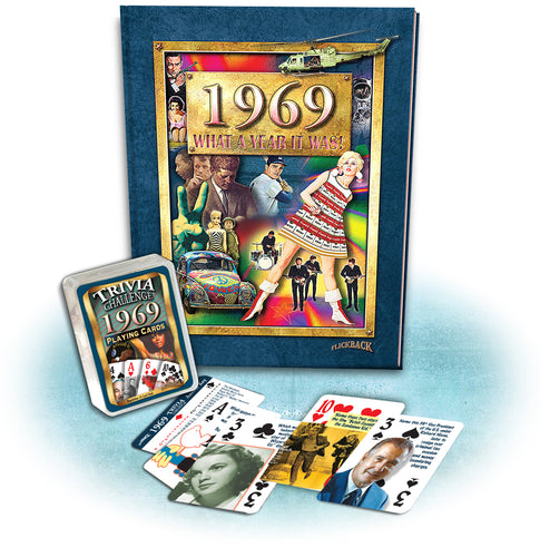 1969 What A Year It Was! Coffee Table Book & 1969 Trivia Challenge Playing Cards Combo, Birthday or Anniversary