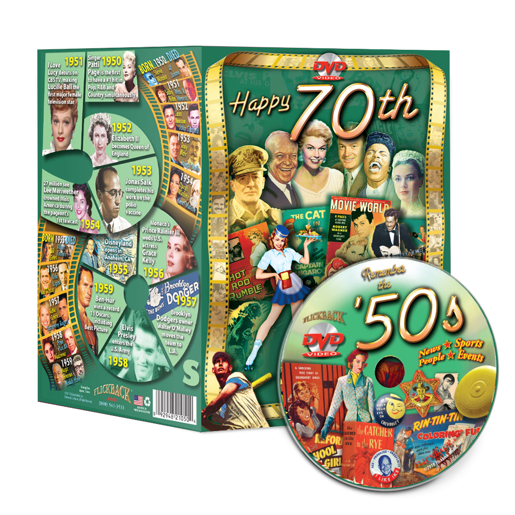 Happy 70th Birthday, Anniversary or Reunion DVD Greeting Card: A Flickback Decade DVD