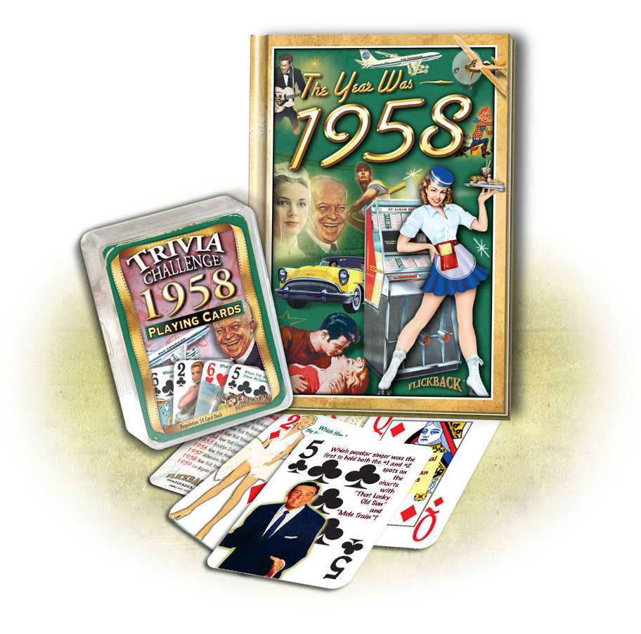1958 MiniBook & 1958 Trivia Playing Cards: Birthday or Anniversary Gift